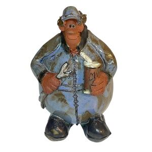Sara Meadows Clay Art Balloon People Auto Mechanic Figurine Statue 1989 Signed